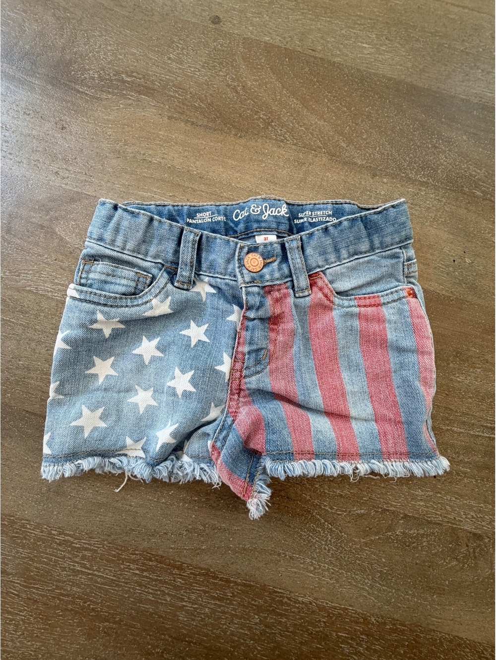 Cat & Jack Toddler Denim Shorts 3T American Flag Stars Stripes USA Americana